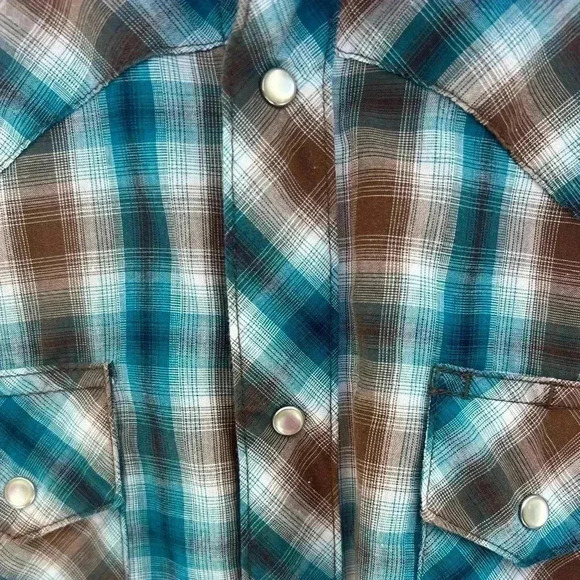 Wrangler Wrancher Men’s Pearl Snap Western Plaid Shirt Size Medium - Picture 4 of 6